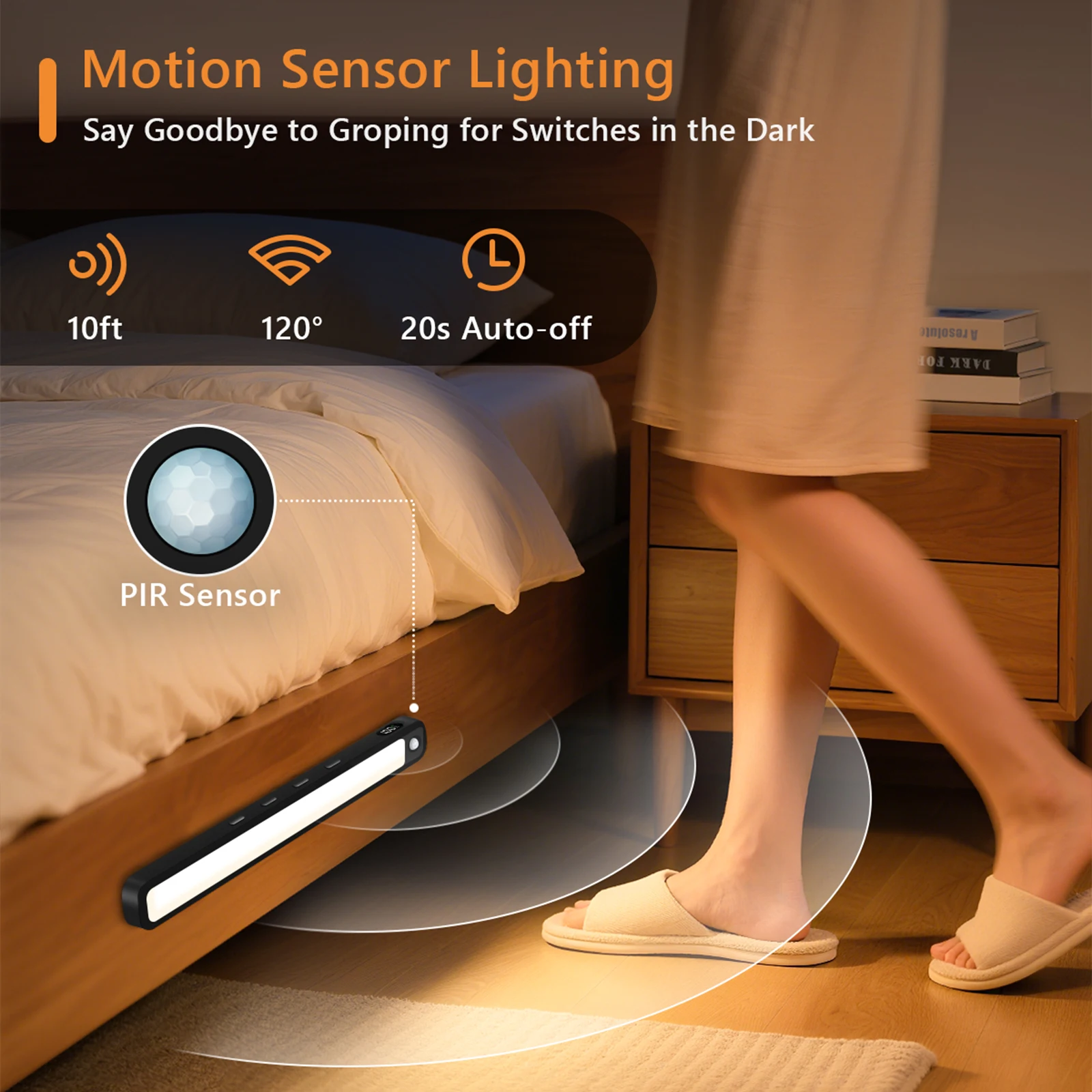 WILLED Rechargeable Motion Sensor Cabinet Light Indoor 3 Colors Dimmable Magnetic Light Bar Night Light for Cabinet Closet Desk