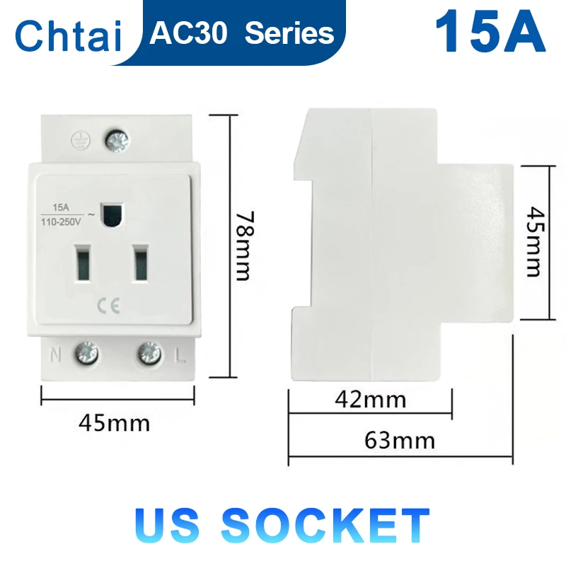 US AC30 Power Sockets  American Standard Modular Din Rail Socket 15A 16A 110V 250V the united States Industrial Distribution Box