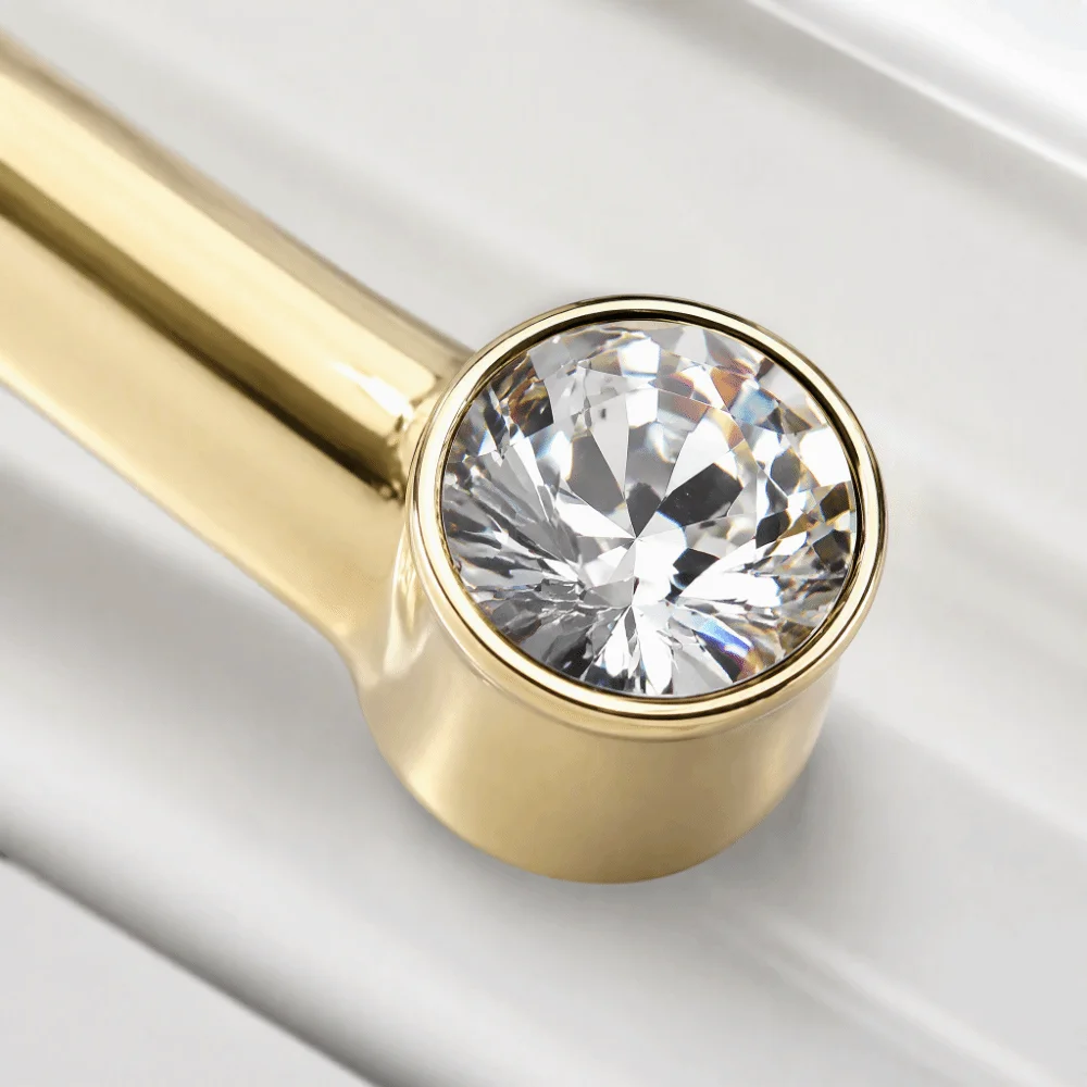 Zinc Alloy Cabinet Handles Crystal Accent Gold Finish Wardrobe Handles Screws Included Light Luxury Style Drawer Pulls