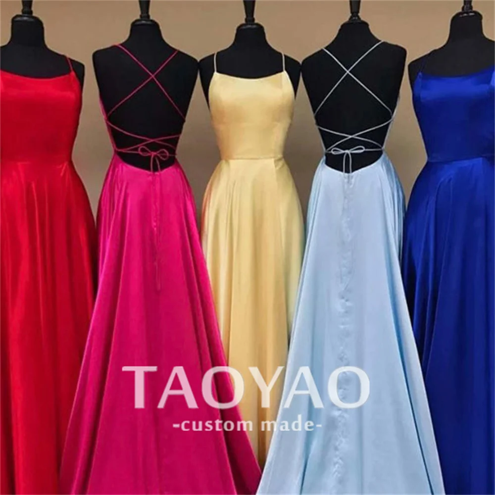 Modest A Line Evening Dresses Square Neck Spaghetti Strap Open Back Wedding Dress Party Dresses Prom Dress Vestidos De Fiesta