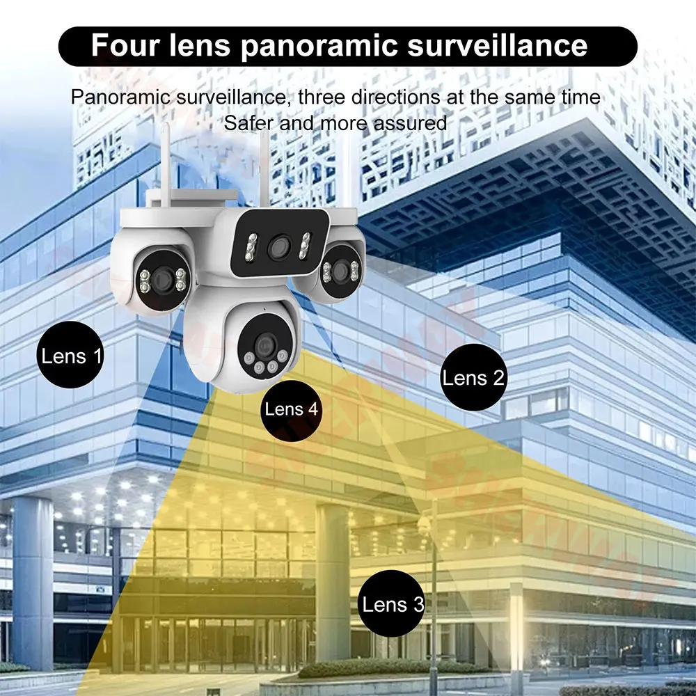 20MP 10K Four Screens WiFi Security Camera Outdoor Four Lens 360° PTZ 16X Zoom  Auto Tracking CCTV  Wireless Surveillance IP Cam