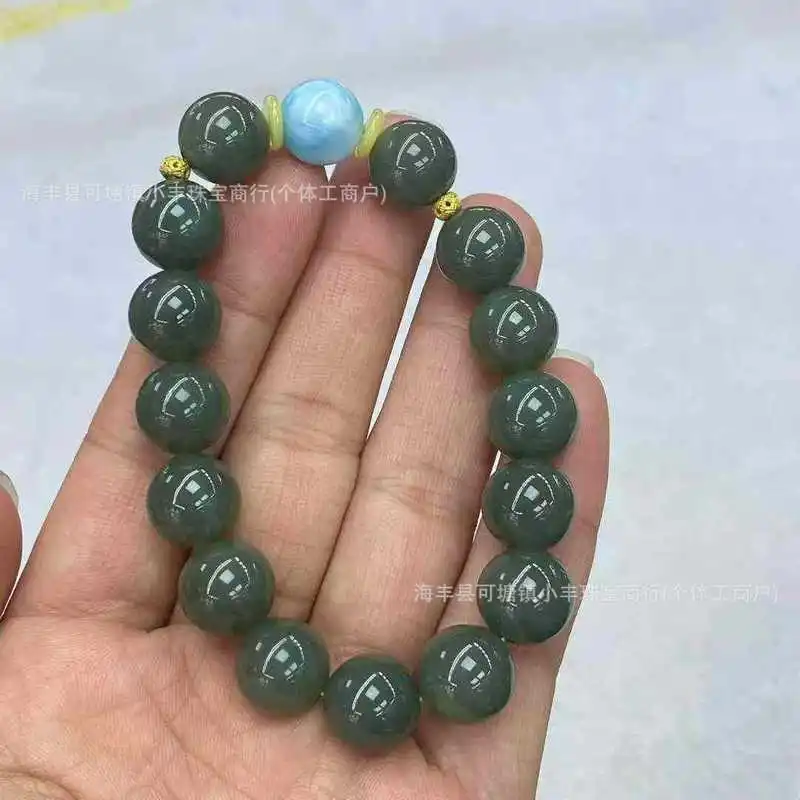 Hetian Jade Qiemou Blue New-Style Bracelet Paired With Sea 925 Silver Men And Women