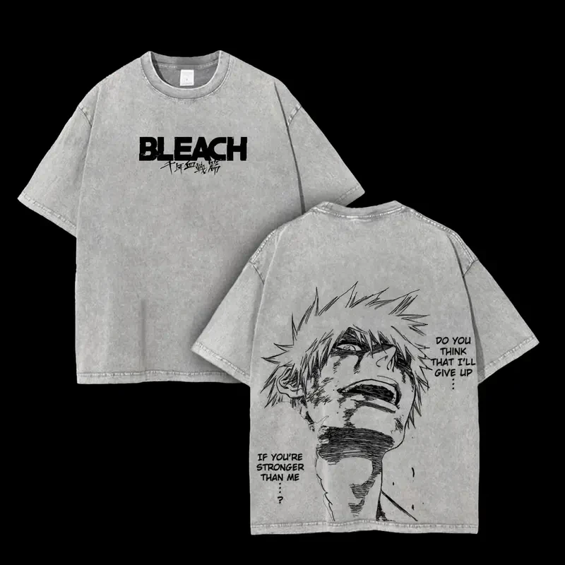 Bleach Kurosaki Ichigo Printed Clothing Unisex Short Sleeve T-shirts Vintage Washed Cotton Tshirt Casual T Shirt Oversized Tee