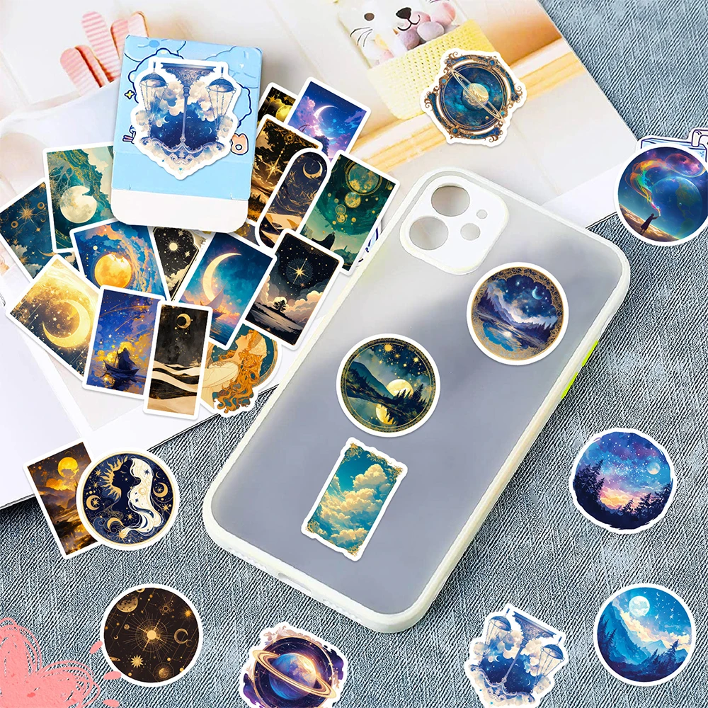 10/30/50pcs Black Starry Sky Universe Aesthetic Stickers Cartoon Graffiti Sticker Decoration DIY Laptop Skateboard Phone Decals