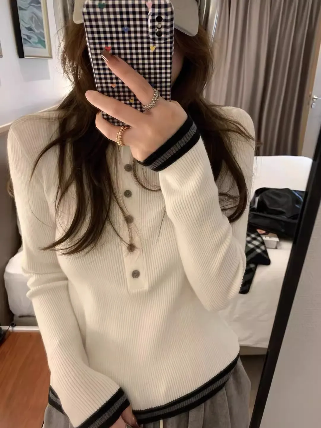 

Корейский тонкий повседневный женский пуловер контрастного цвета, простой базовый модный шикарный женский пуловер, свободный вязаный топ с длинными рукавами, женский