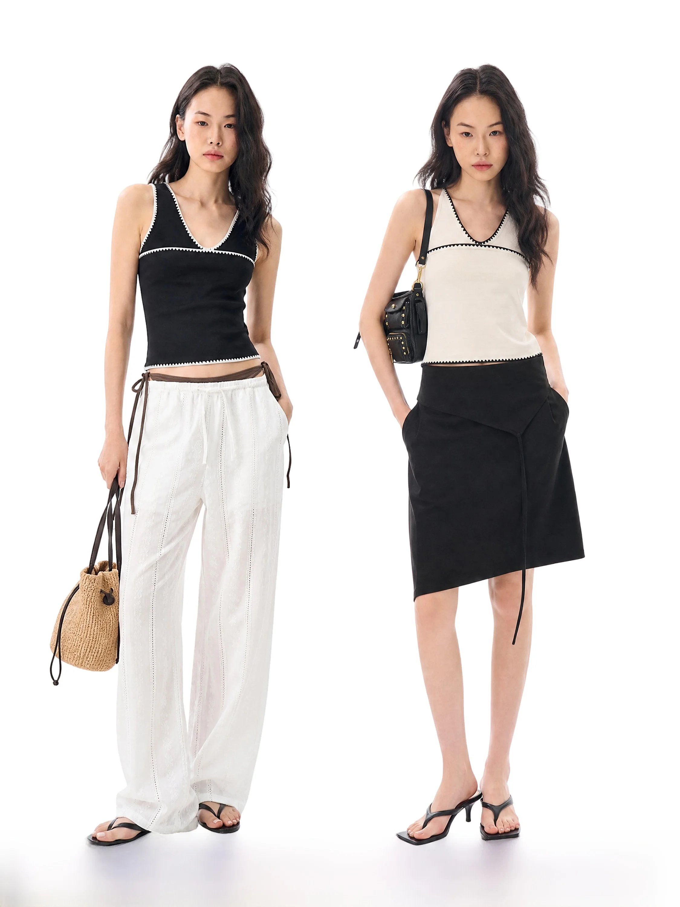 Gogo Burn American Style Short V-neck White  Strap Vest Women's Summer New Design Slim Fit Top Cotton Lyocell Spandex