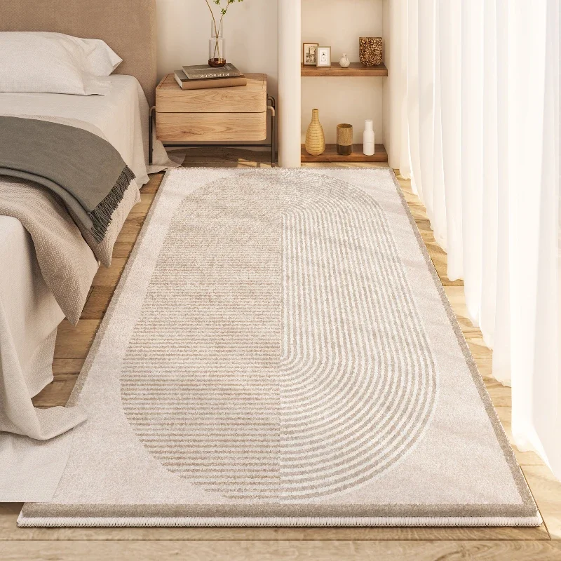 Cream Style Striped Geometric Carpet Bedroom Bedside Light Luxury High End 2024 New Carpets Winter Fluffy Plush Thickened Rug