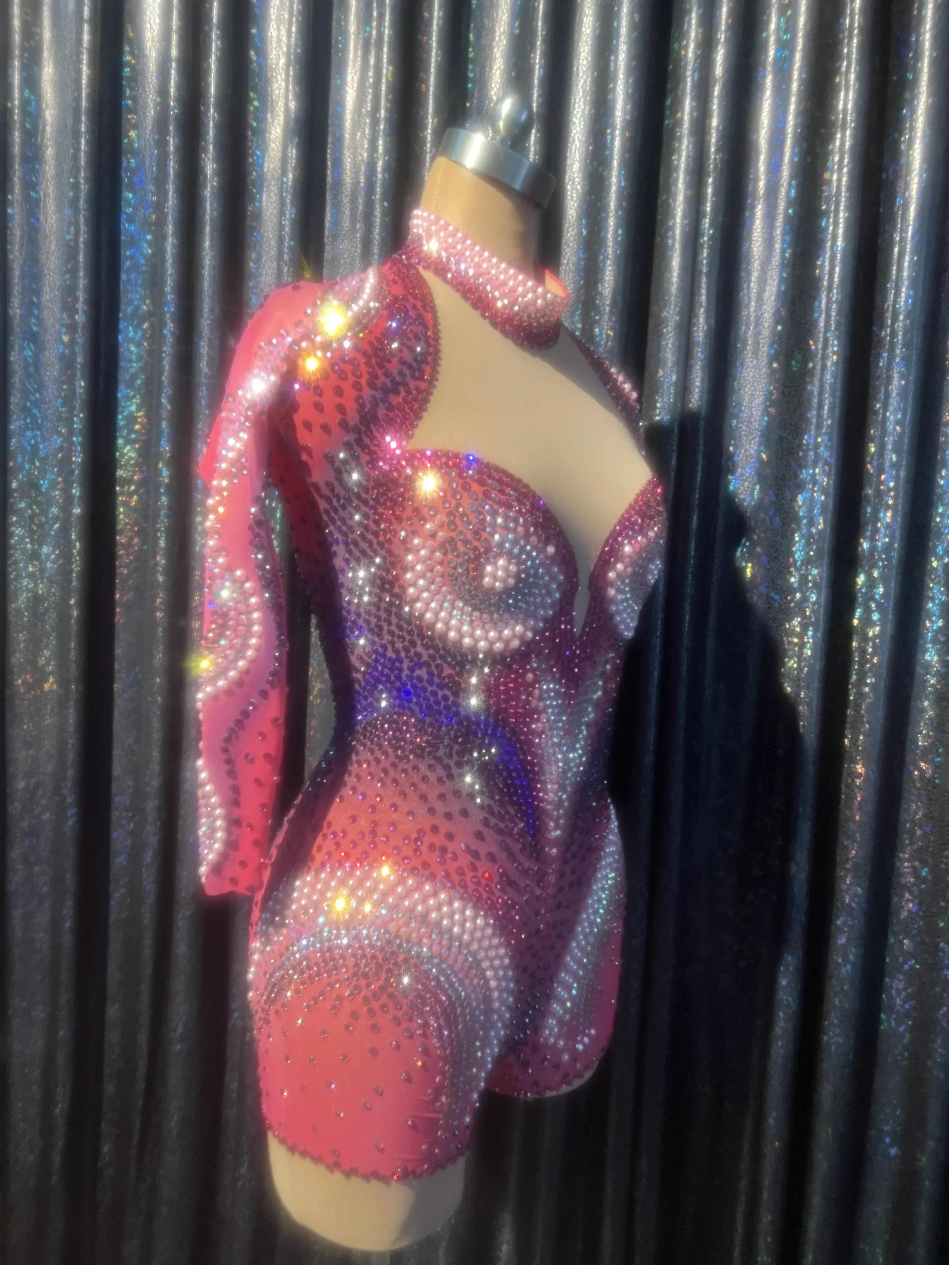 Sexy Rhinestones Rompers Stretch Evening Birthday  Colorful  Celebrate Jumpsuit Dance Performance Bodysuit Outfit Collection
