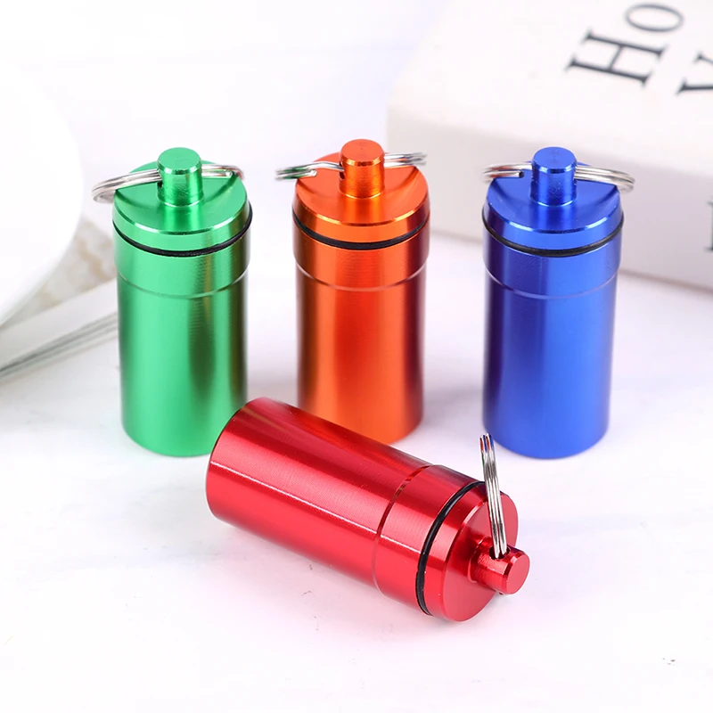 1pc Creative Stainless Steel Medicine Bottle Keychain Case Container Waterproof Holder Aluminum Drug Pill Box Keyring