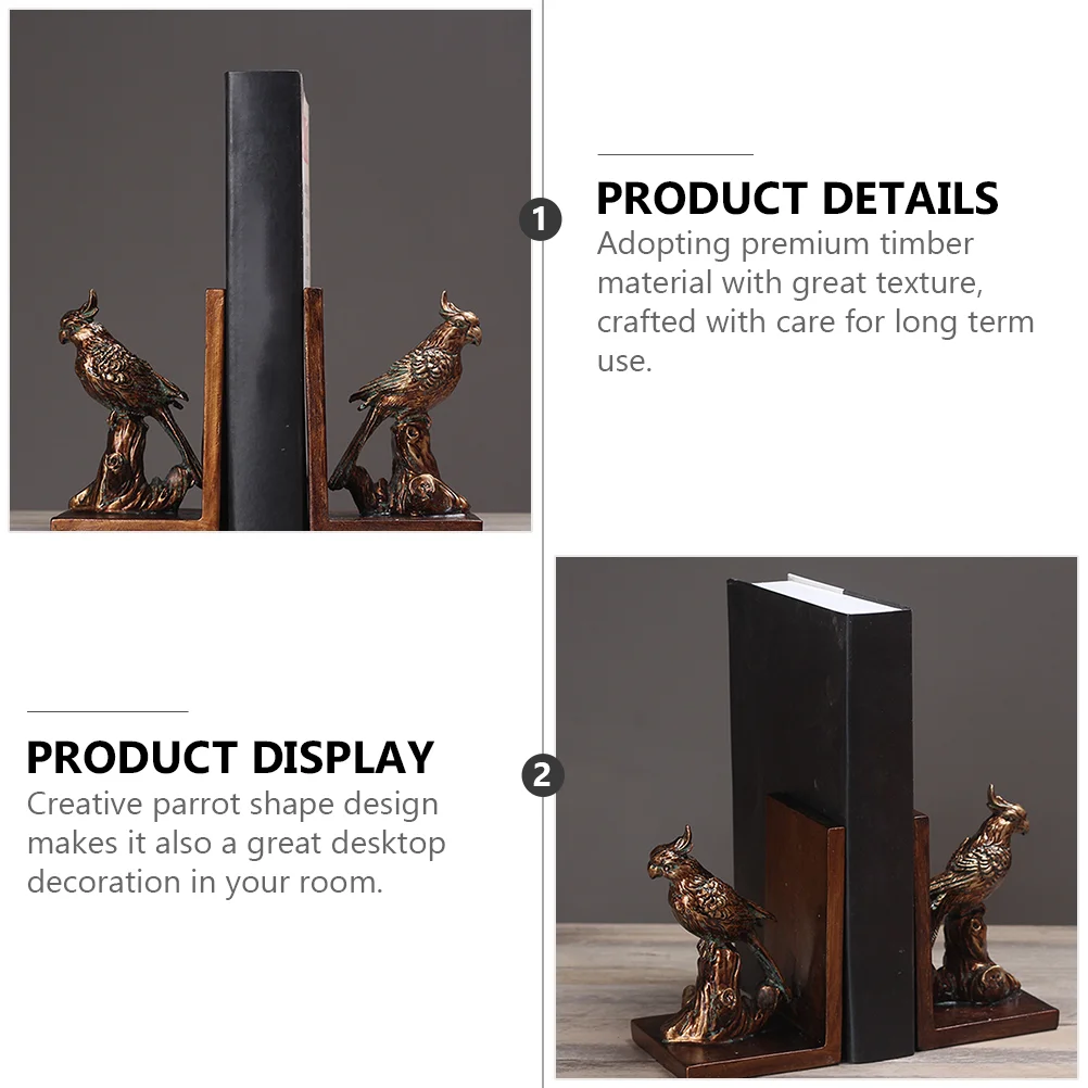 American Parrot Bookends Stoppers Organizer Books Sturdy for Bookstore Supports Desktop Resin Shelves Country Style Heavy-duty