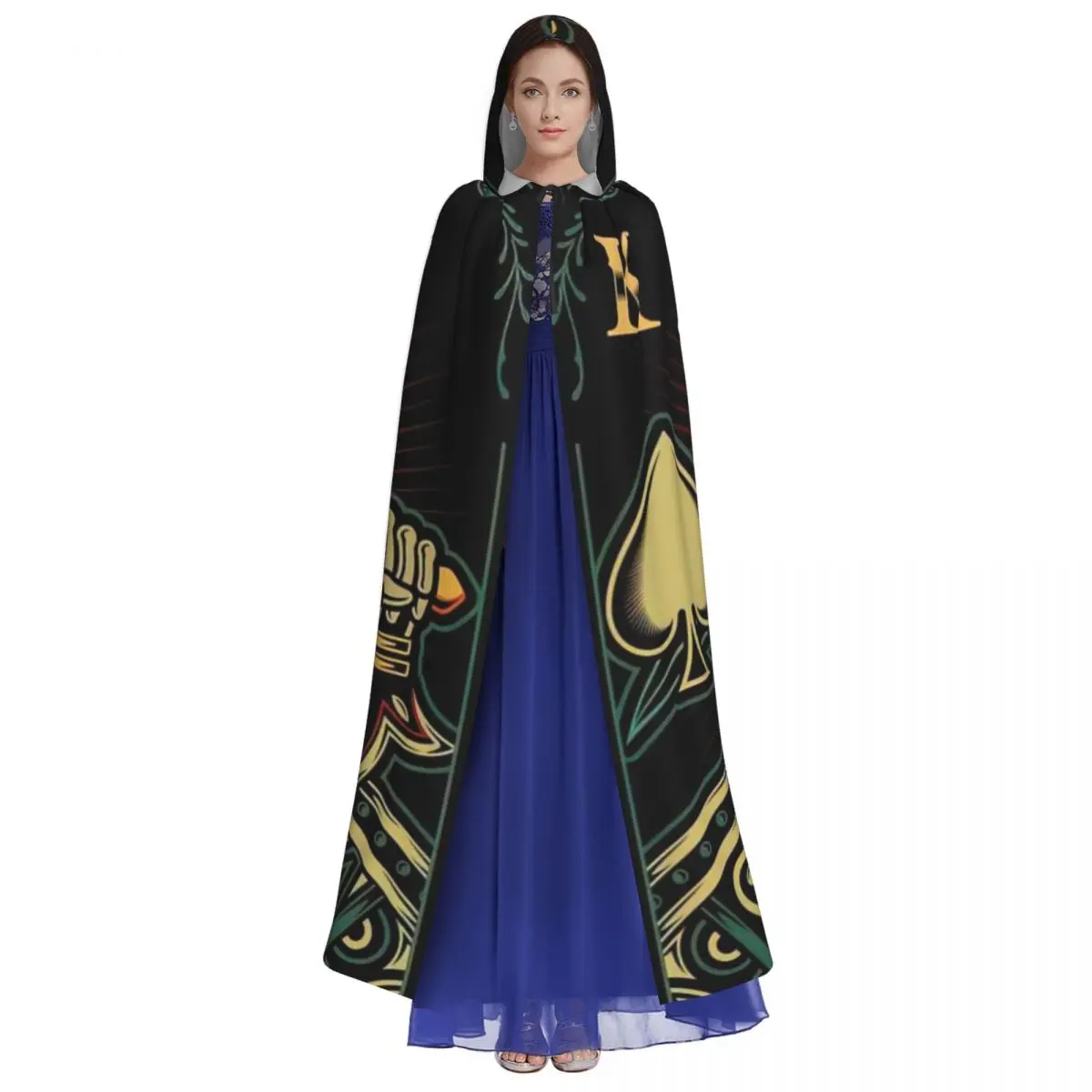 Carta Rey Calavera Hooded Cloak Halloween Party Cosplay Woman Men Adult Long Witchcraft Robe Hood