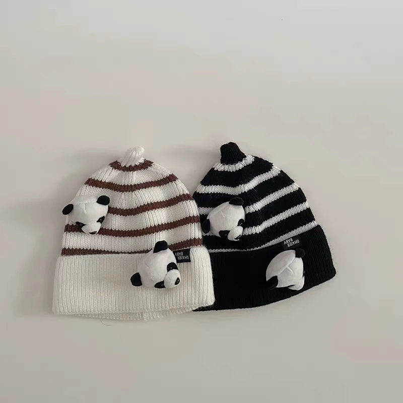 Autumn Winter Kids Boys Girls Knitted Hats Lovely Panda Accessories Baby Beanies Soft Warm Stripe Children Caps