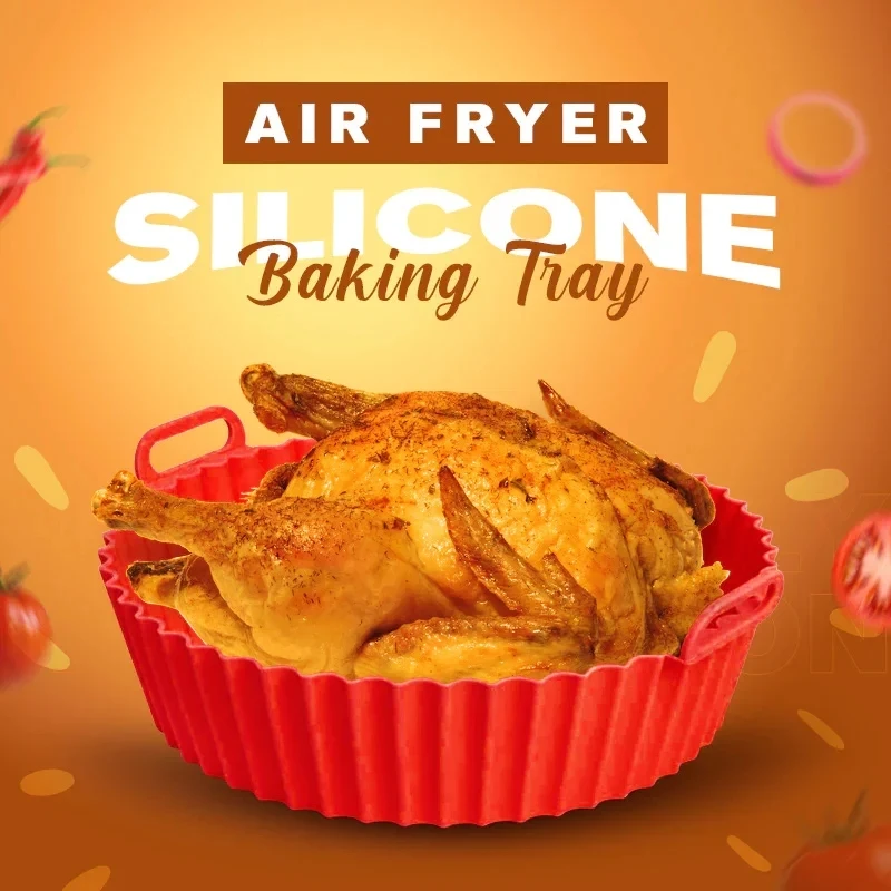 Air Fryer Silicone Baking Tray Dropshipping Silicone Air Fryers Oven Baking Tray Fried Pizza Chicken Mat AirFryer Silicone Pot