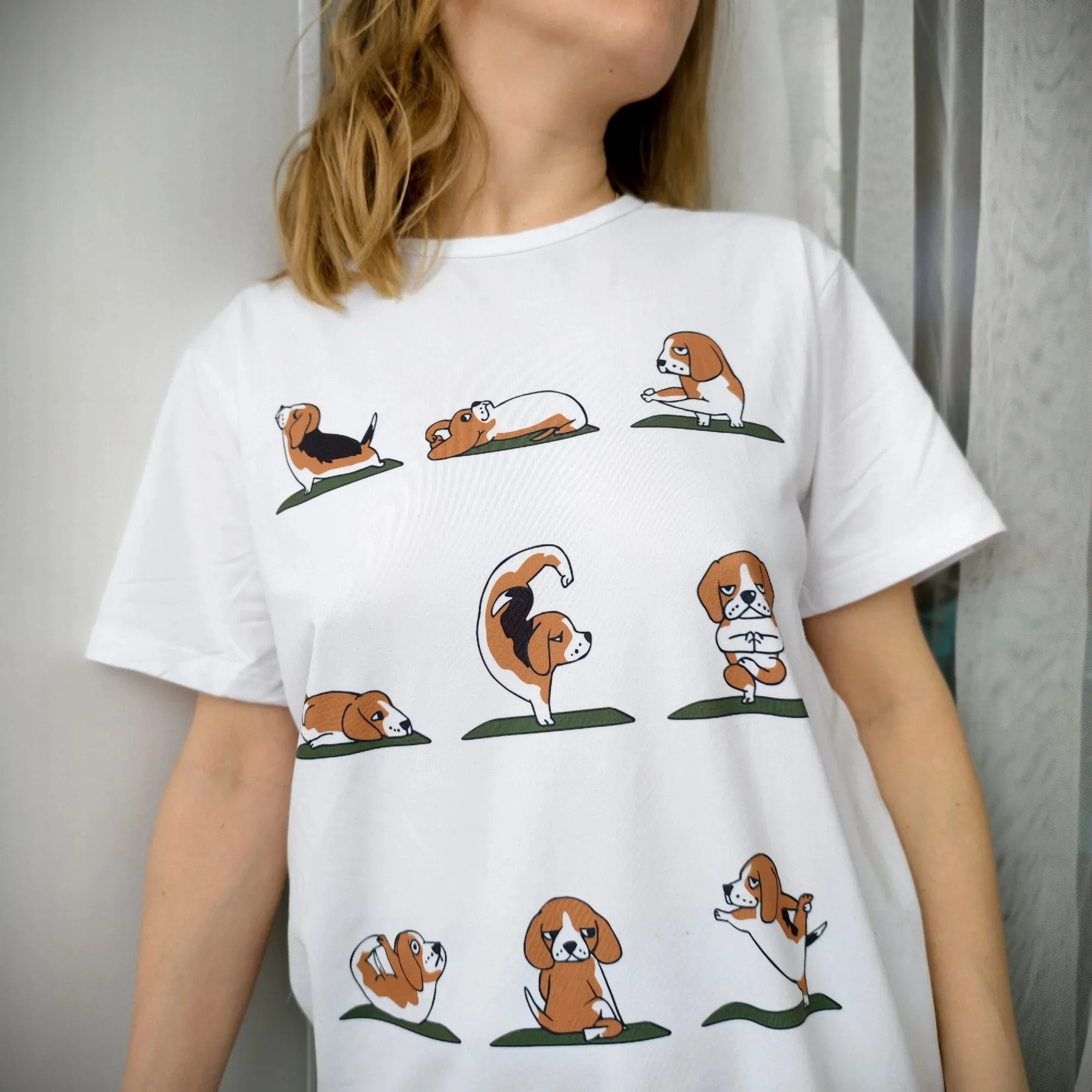 cute Beagle dog Yoga funny t shirt men summer  new white casual tshirt homme short sleeve hipster streetwear t-shirt unisex