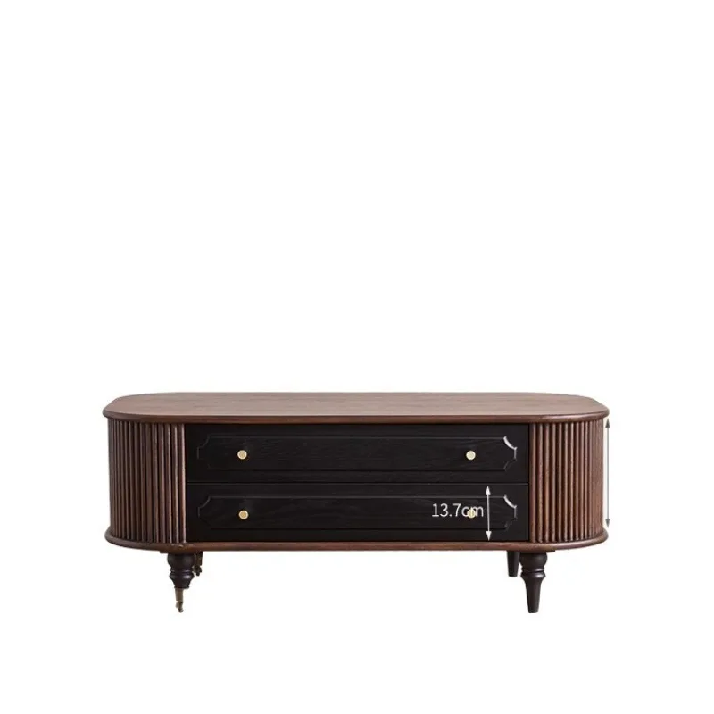 

Coffee table French retro solid wood TV cabinet storage locker integrated oval tea table Chinese antique coffee table