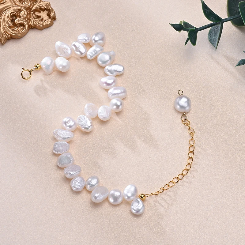 

Natural Freshwater Pearls 6-7mm Irregular Interlaced Pearl Bracelet S925 Sterling Silver Chain Elegant Jewelry Gifts for Women