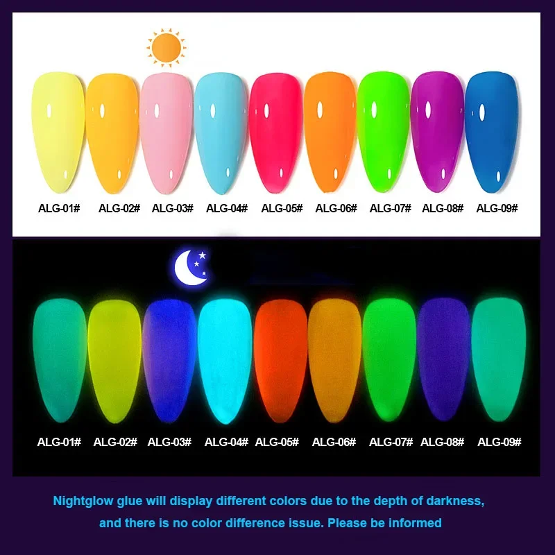 

New Colored Candy Fluorescent Color Light Therapy Glue luminous Nail Polish Glue Disco Dancing Luminous Plants Nail Glue Set