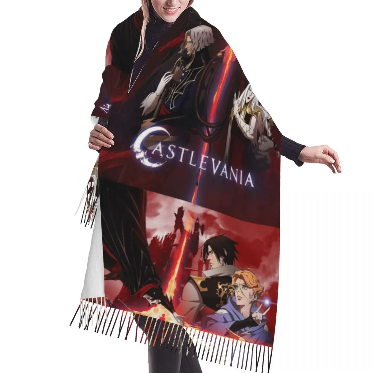 Castlevania (Saison 2) - 2018 وشاح De Warren Ellis أوشحة شرابة للنساء شالات دافئة ناعمة ويلتف شال شتوي طويل