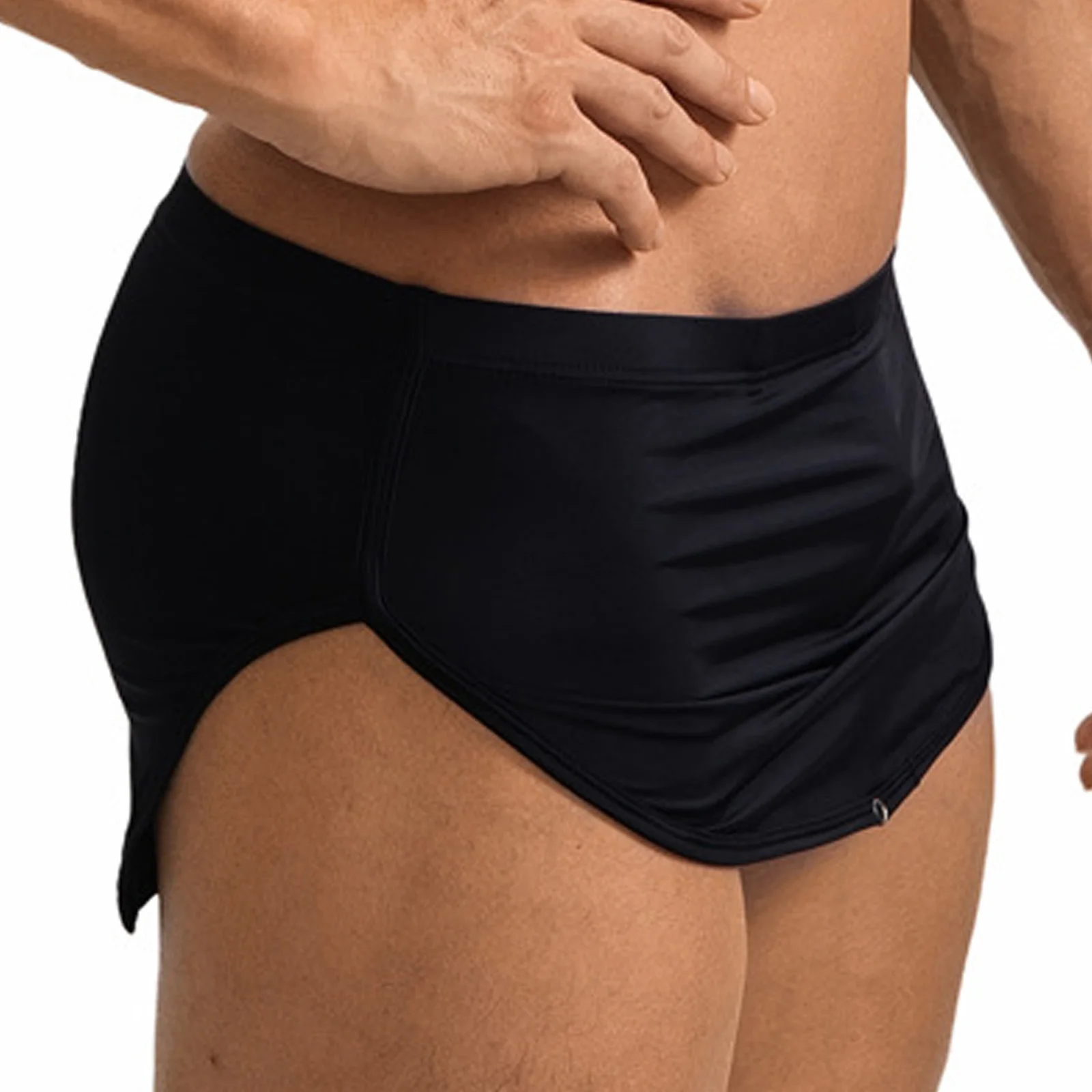 Men Sides Split Press Button Crotch Boxer Briefs Elastic Waistband Quick-Drying Athletic Shorts for Gym Fitness Cycling Running