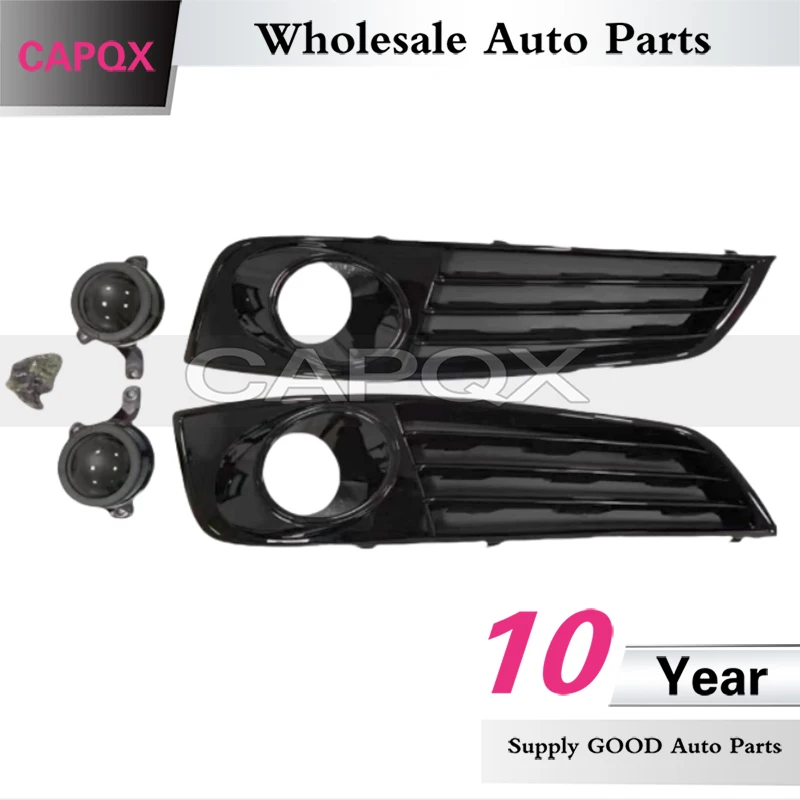 CAPQX 1pair Front Bumper Fog Light Grille Racing Grille with ACC Set For Audi A8 D4 2011-2014 All Black Foglight Frame