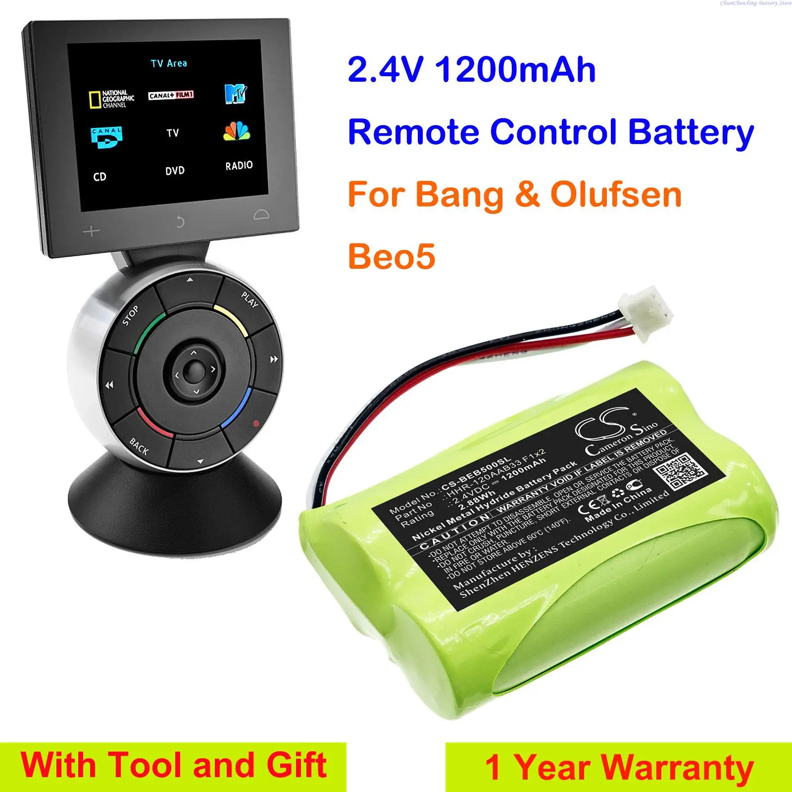 

Cameron Sino 1200mAh Remote Control battery HHR-120AAB33 F1x2 for Bang & Olufsen Beo5 + Tool and Gifts