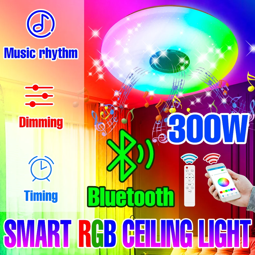 100W RGB Ceiling Lamp LED Bluetooth Connection APP Remote Control Ambient Light AC100-240V Smart With loudspeaker Can Play Music