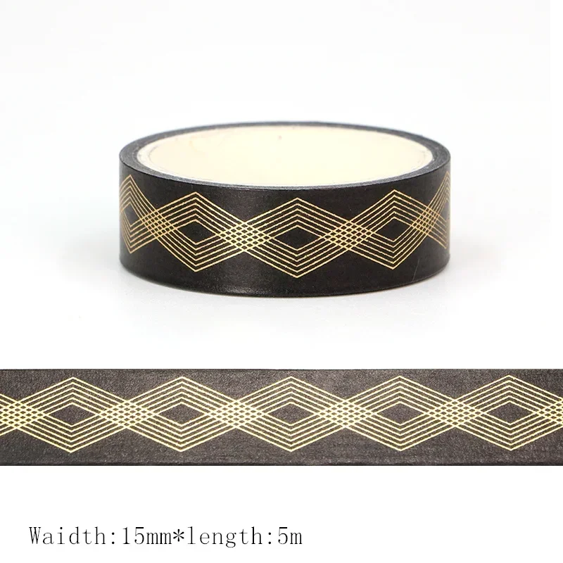 New 1PC 15mm*5m Gold Foil Diamond washi tape kawaii Deco Adhesive Scrapbooking Stationary Supplies Masking Tape sticker