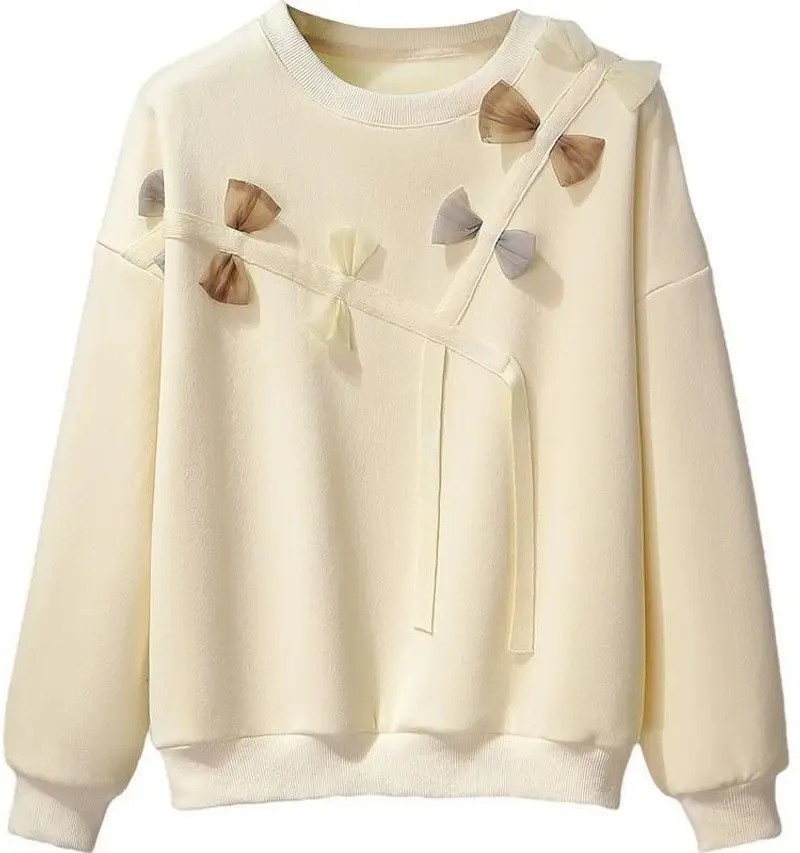 Fiocco a farfalla stile dolce e delicato di grandi dimensioni da 2-300 libbre con felpa con cappuccio in velluto, top ampio e spesso da donna autunno e inverno