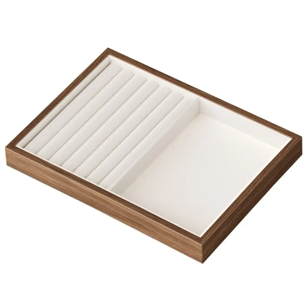 

28 Grids Wood Rings Tray Exquisite Necklace Case Ring Earring Holder Jewlery Organizer Velvet Jewelry Display Tray