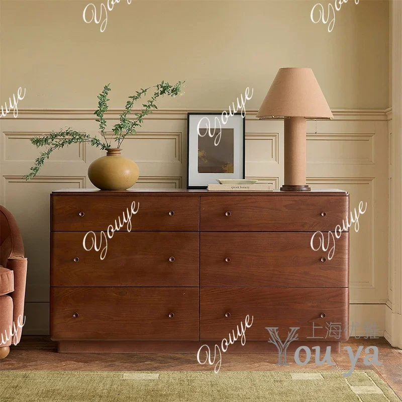 Q French medieval rotary cut pattern solid wood six chest cabinet living room entrance ash wood locker storage decorative cabine