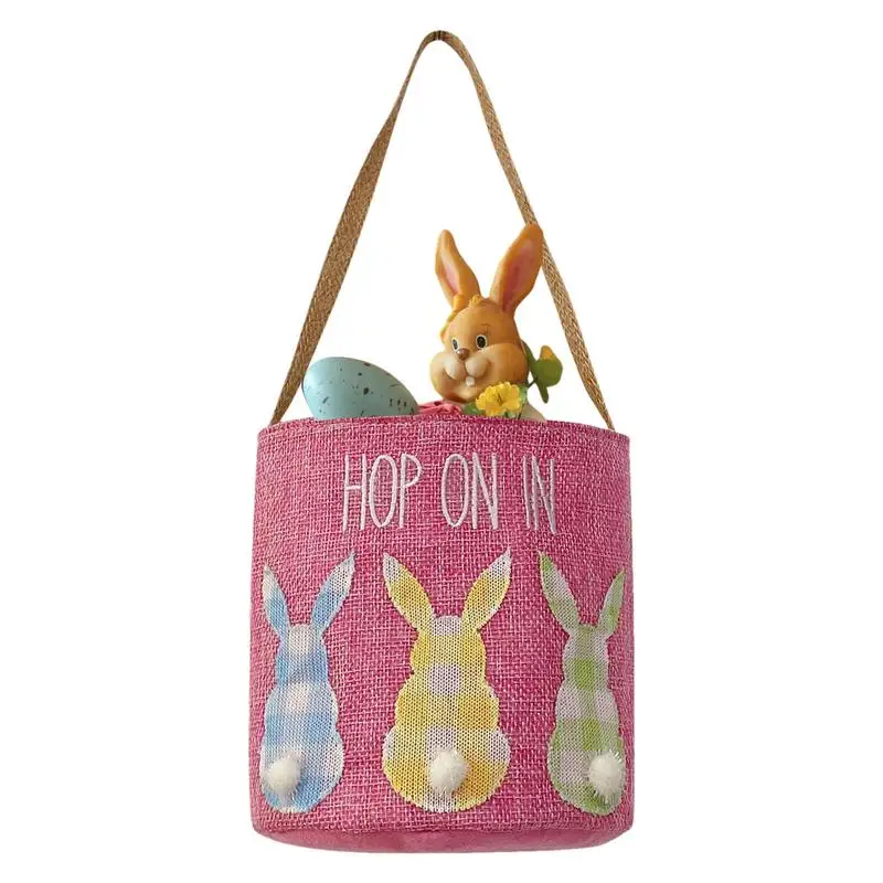 Easter Tote Bags Reusable Easter Bunny Baskets With Handles Washable Non Woven Easter Gift Bag For Treats Eggs And Party