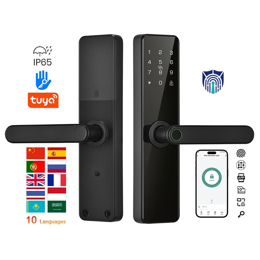 

OEM Wi-Fi Tuya App Домашний электронный цифровой пароль Биометрический отпечаток пальца Умные дверные замки с ручкой Подходит для различных врезных замков