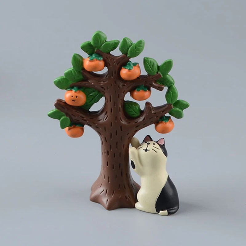 

Cartoon Cat Tiger Persimmon Kitten Figurines Fruit Tree Model Home Decor Garden Decoration Dolls for Kids Home Desktop Ornament