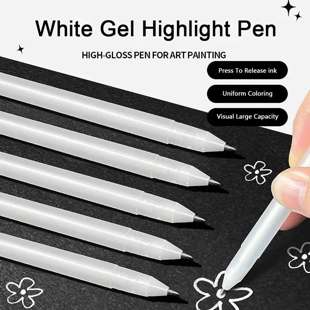 Durable 1.0mm White Gel Pen Waterproof Opaque White Marker Pen Large Capacity Ink White Highlight Pen Sketching