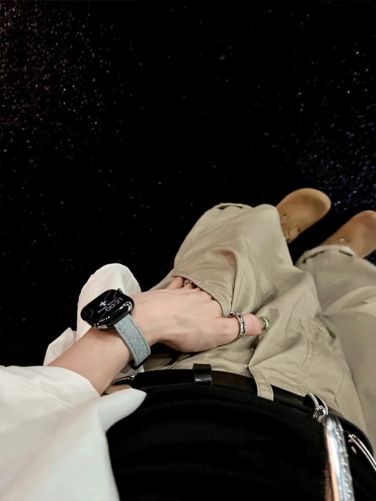 Denim magnetik gelang untuk Apple Watch, Ultra 44mm 45mm 49mm 40mm 42mm 38mm tali gelang kulit untuk iWatch seri 9 7 8 6 5 4 SE