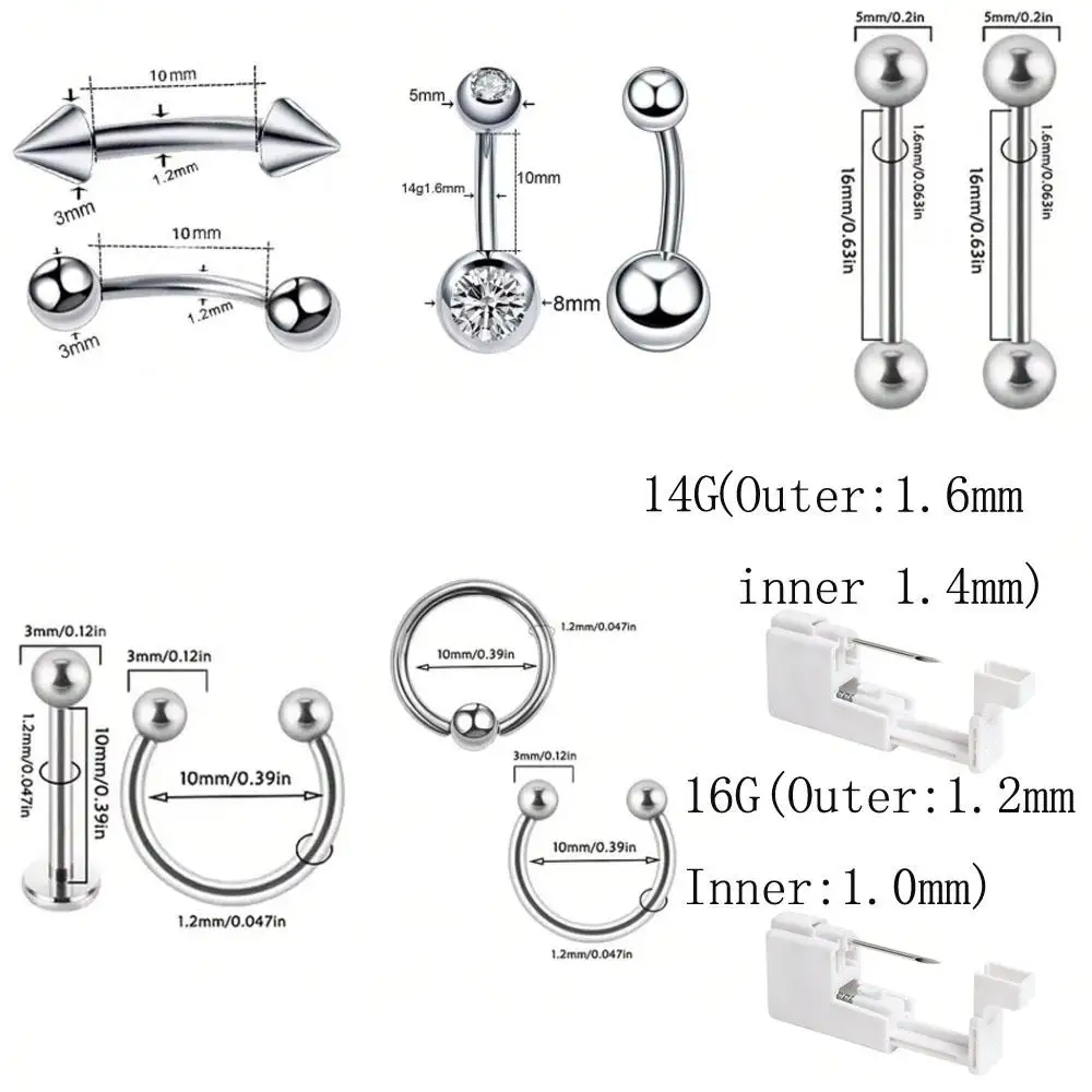 1/4pcs Set Professional Body Piercing Kit For Septum/Nose/Belly Button/Lip/Nipple Piercing Gun Kits Needle Tool Stainless Steel