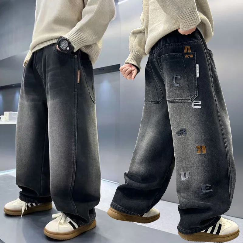 Boys' jeans, handsome and versatile, children's pants, casual boys' pants, street style fashion, spring and autumn seasons
