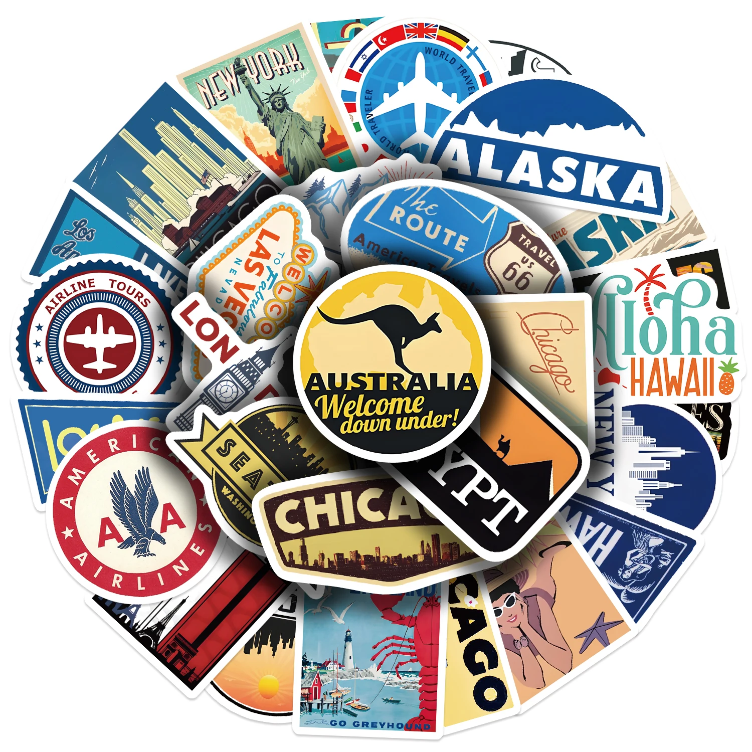 30pcs Retro Creative Sticker Pack Artistic Decoration Computer Water Cup Guitars Creative Waterproof Gift Decal