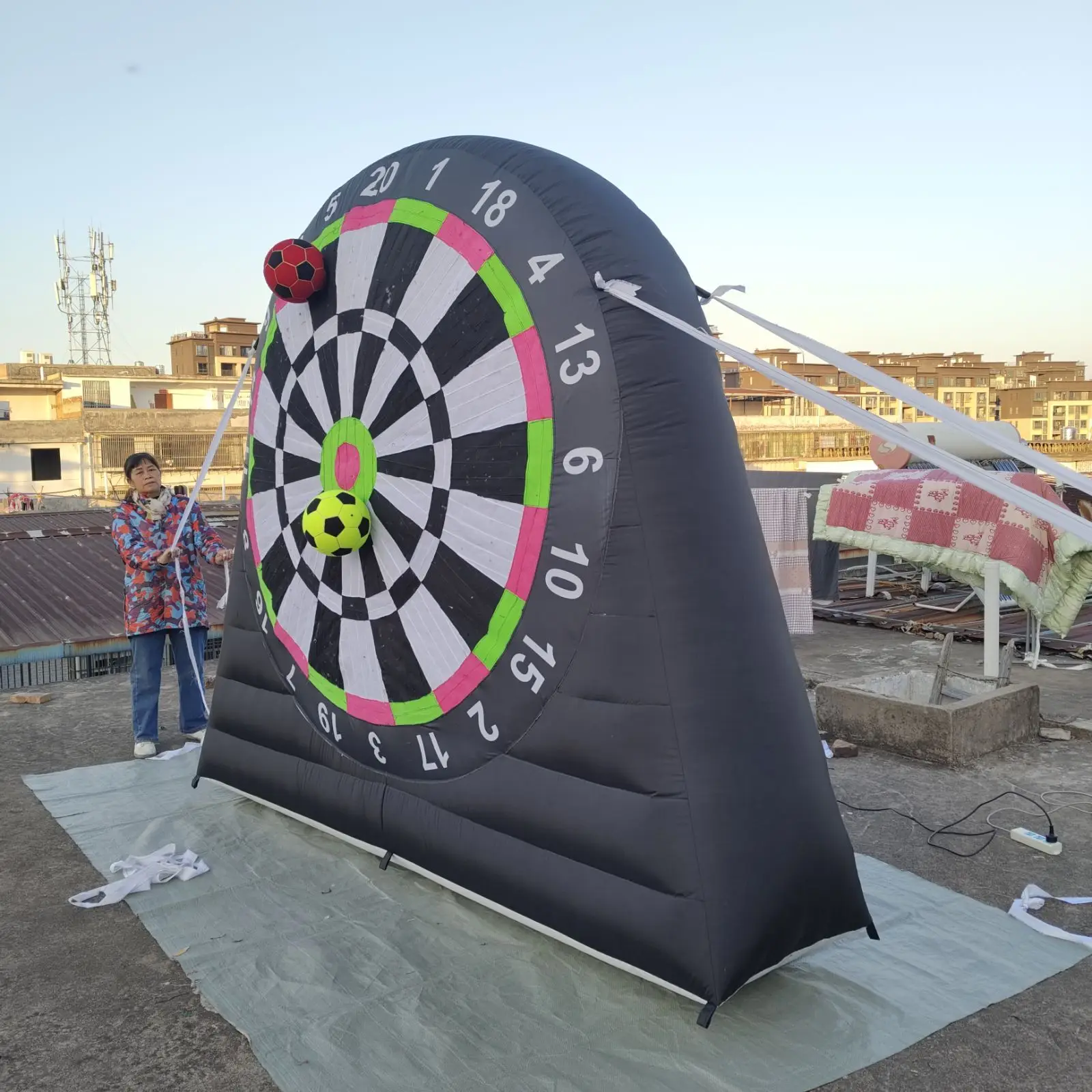 Large Inflatable Football Dart Game, Interactive Inflatable Football Darts with 6 Balls for Outdoor Sports Events and Fun