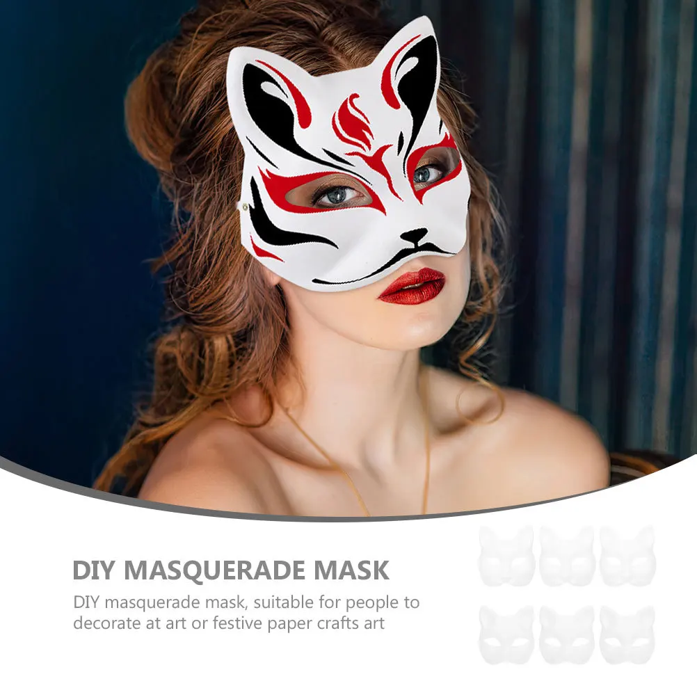 6 pçs diy branco máscaras em branco papel sem pintura animal raposa gato masquerade traje festa de halloween acessório diy máscara em branco