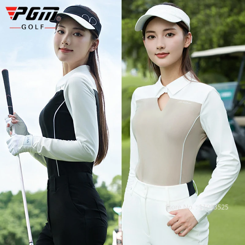 Pgm Fashion Golf Pullover Women Hollow Out Collar Sports Shirt Ladies Windproof Warm Golf Tops Long Sleeve Slim Sportswear XS-XL
