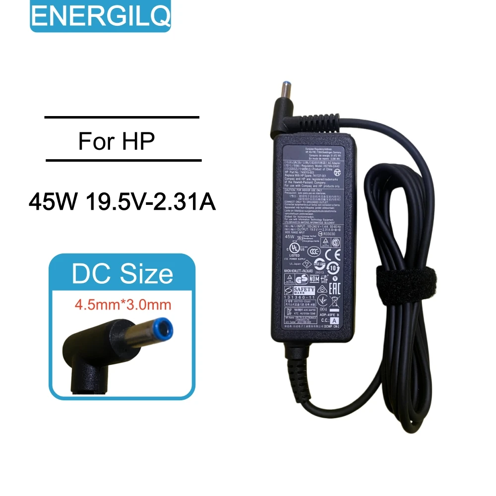 Adaptador de corriente para portátil de 45W 19.5V 2.31A 4.5*3.0MM con punta azul para HP Pavilion 15 14 13 11 Notebook Stream 14 13 11 Envy X360