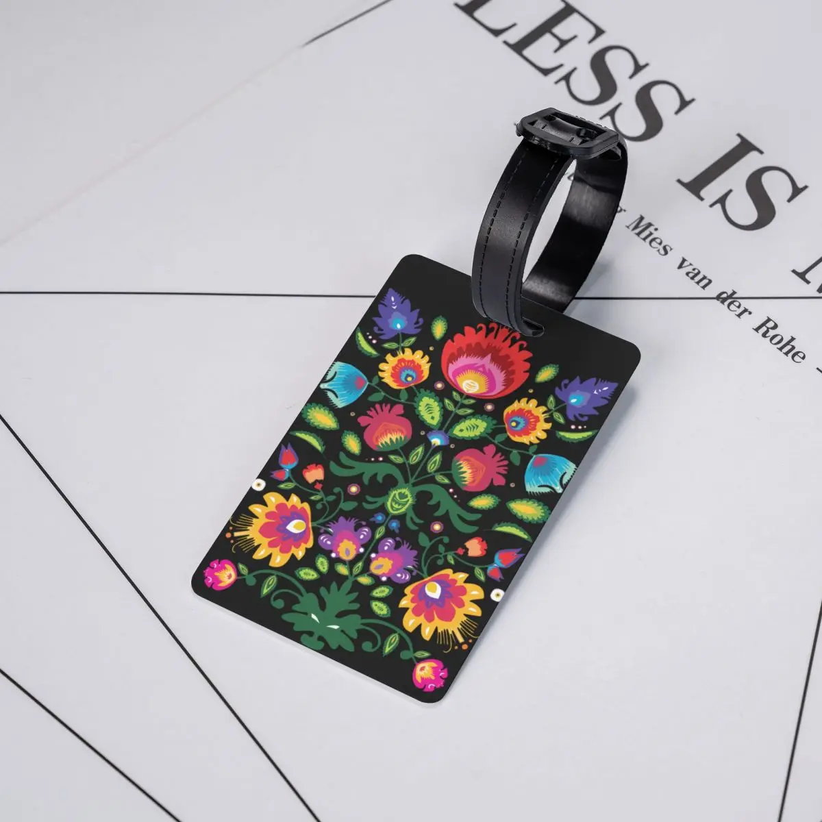 Etiqueta de equipaje Floral folclórico de esmalte personalizado con tarjeta de nombre, cubierta de privacidad artística de flores de Polonia, etiqueta de identificación para bolsa de viaje, Maleta