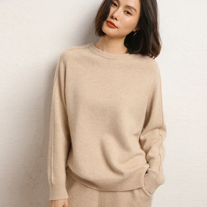 2023 Autumn Winter 100% Cashmere Sweater O-Neck Pullover Women\'s High Quality Thicken Knit Jumper Female Loose Large Size Tops