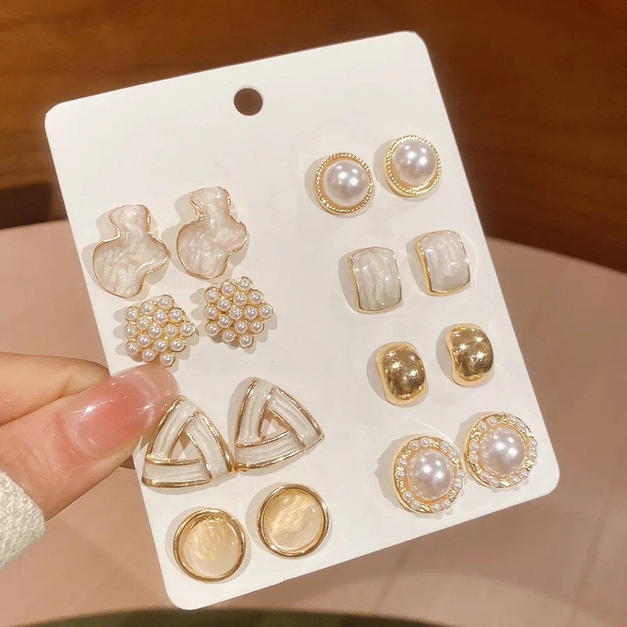 Women's 16 Pieces Imitation Pearl Stud Earrings Set, Elegant Gift
