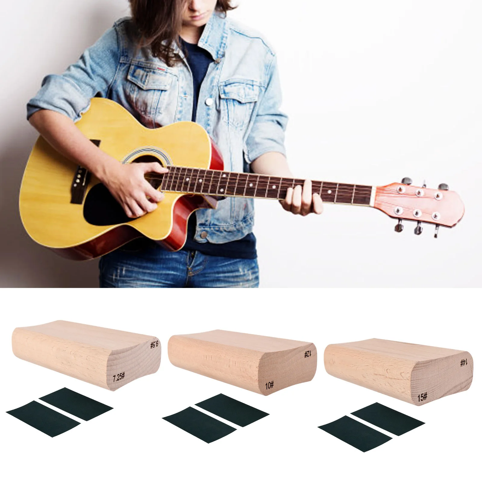 Guitar Block Luthier Tool Fingerboard Fret Leveling Sanding Polished Block with 2 Pieces Abrasive Paper For Guitar