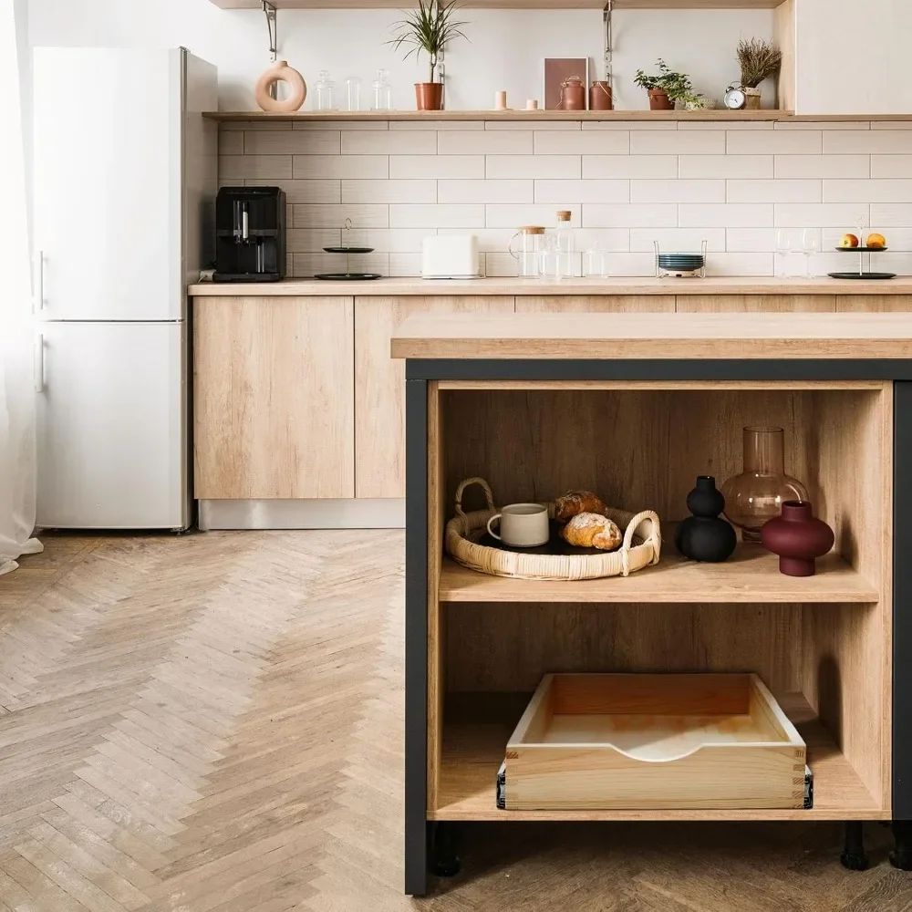 4 Set Rak Gulung Tutup Lembut Organizer Kabinet Baki Tarik Kayu, Lemari Dapur Rak Dapur Geser Rakitan Sepenuhnya