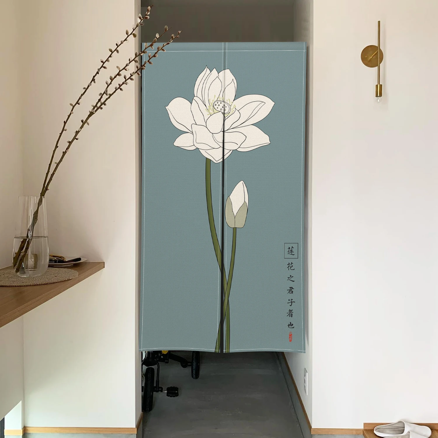 Japanese Split Noren Door Curtain Chinese Koi Lanturn Plant Linen Doorway Curtain for Kitchen Privacy Partition Door deurgordijn