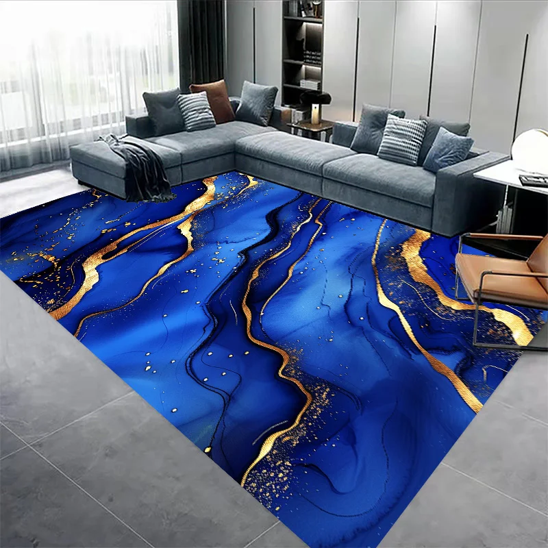 Modern Dark Blue Texture Carpets Living Room Luxury Marble Large Area Decoration Parlor Carpet Non-slip Rugs for Bedroom Mat 러그