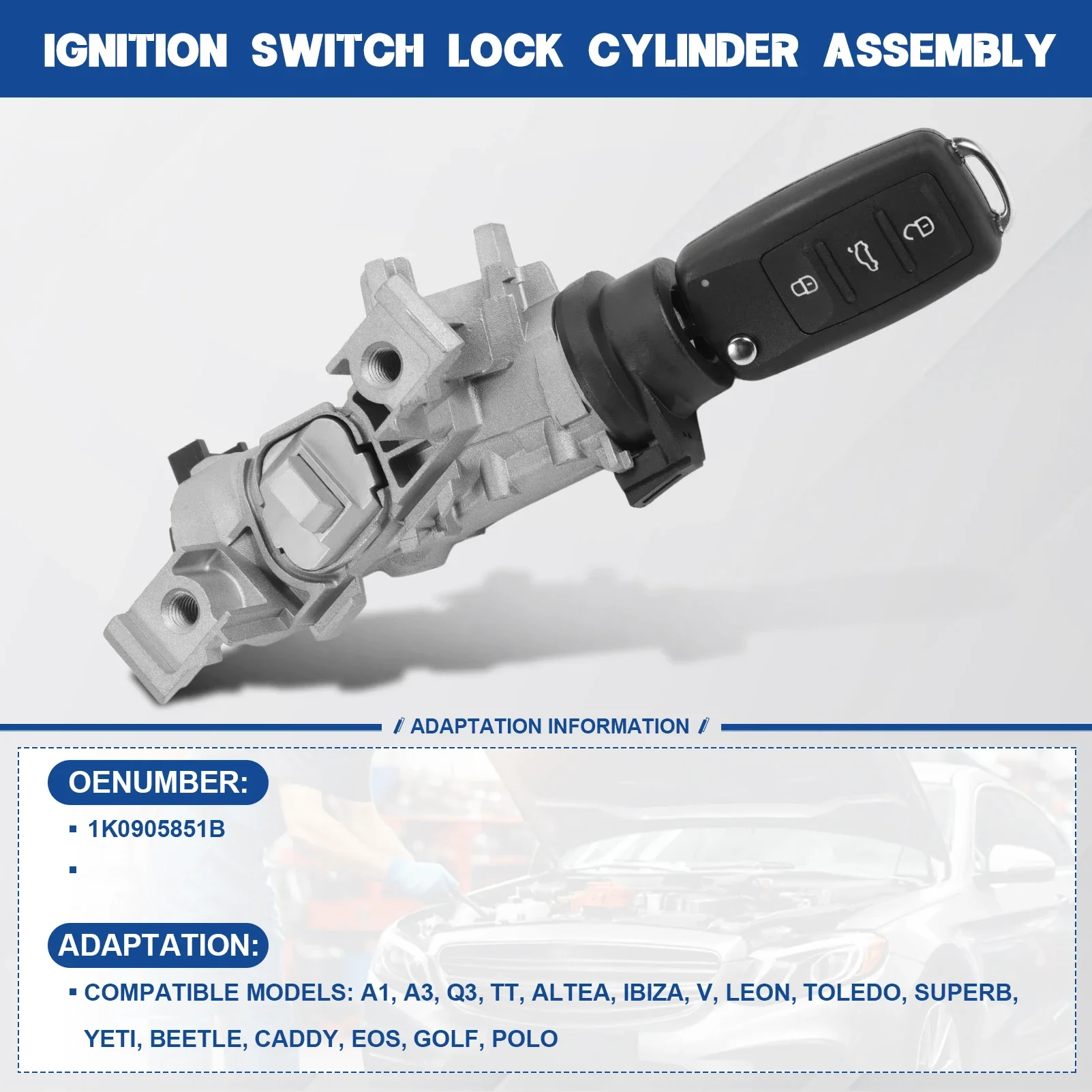 

1K0905851B Рулевой замок с переключателем зажигания с программируемым ключом для A1 A3 Q3 TT Altea Ibiza V Leon Toledo Superb YETI
